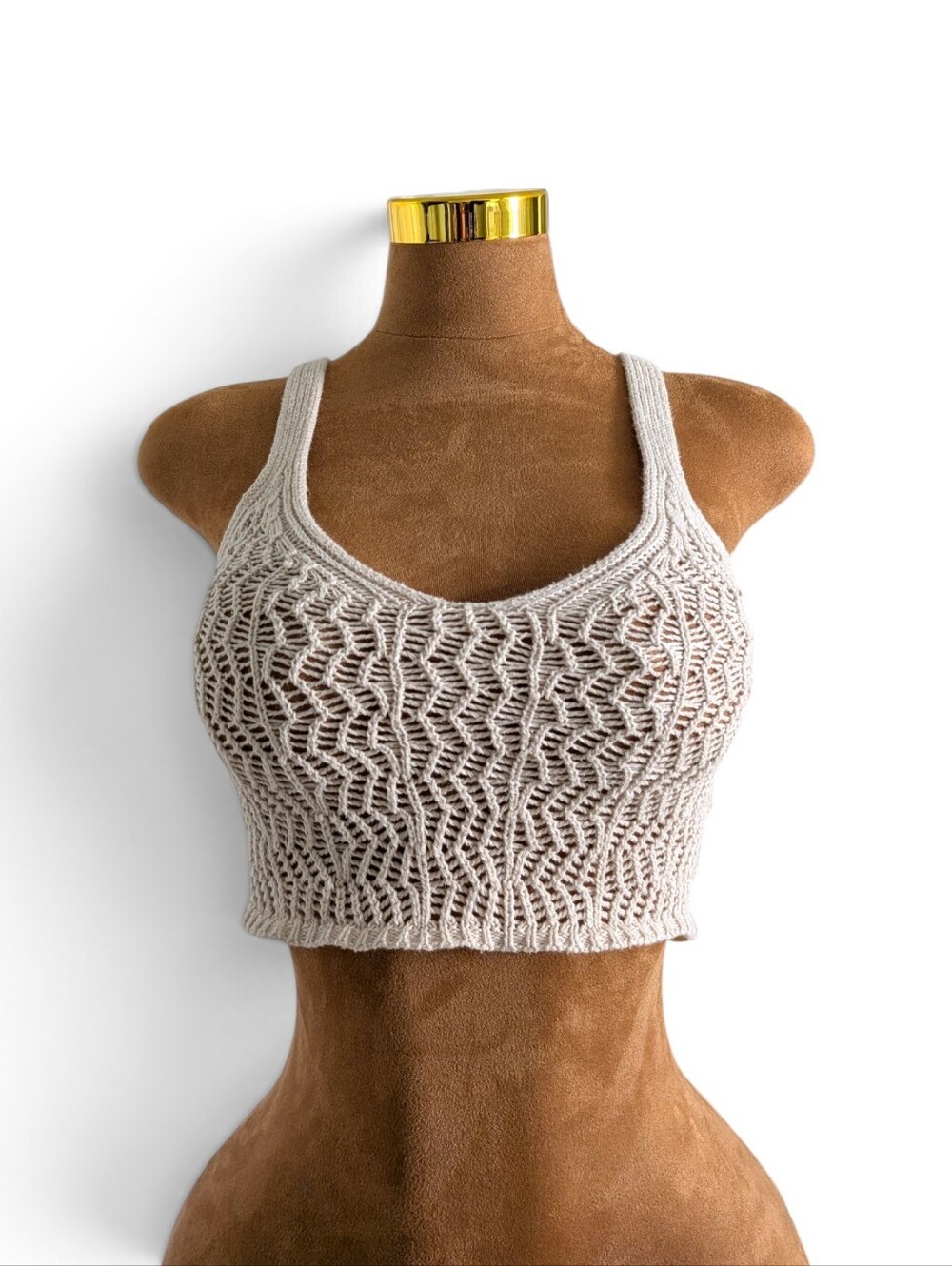 Freshman 1996 Cream Crochet Knit Crop Top